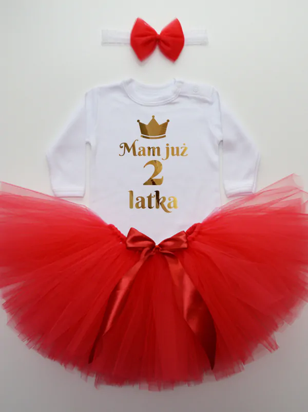 komplet spódniczka tiulowa tutu czerwona i body na drugie urodziny tz022