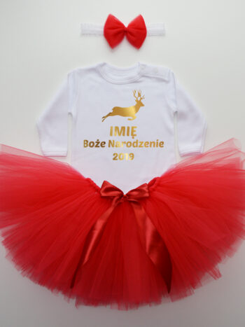 komplet spódniczka tiulowa tutu czerwona i body świąteczne z imieniem tz024