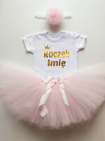 komplet spódniczka tiulowa tutu jasny róż i body na roczek z imieniem tz019