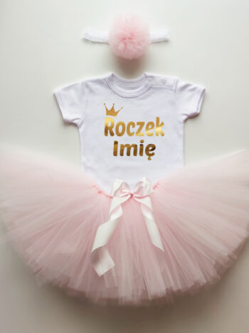 komplet spódniczka tiulowa tutu jasny róż i body na roczek z imieniem tz019