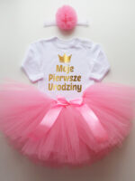 komplet spódniczka tiulowa tutu różowa i body moje pierwsze urodziny tz016