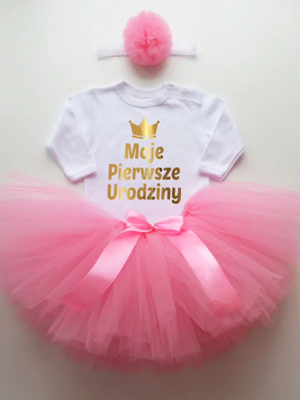 komplet spódniczka tiulowa tutu różowa i body moje pierwsze urodziny tz016