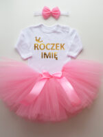 komplet spódniczka tiulowa tutu różowa i body na roczek z imieniem tz007