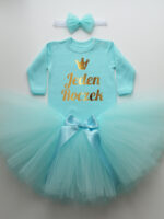 komplet spódniczka tiulowa tutu turkusowa i body jeden rok tz015
