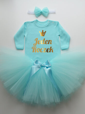 komplet spódniczka tiulowa tutu turkusowa i body jeden rok tz015