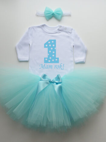 komplet spódniczka tiulowa tutu turkusowa i body mam rok tz013
