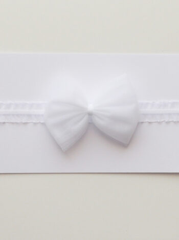 opaska dla dziewczynki na gumokoronce z kokardą tiulową w kolorze białym ogtk008