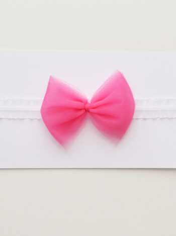 opaska dla dziewczynki na gumokoronce z kokardą tiulową w kolorze ciemnym różowym ogtk003