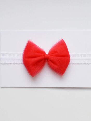 opaska dla dziewczynki na gumokoronce z kokardą tiulową w kolorze czerwonym ogtk009