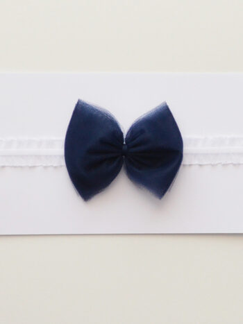 opaska dla dziewczynki na gumokoronce z kokardą tiulową w kolorze granatowym ogtk007