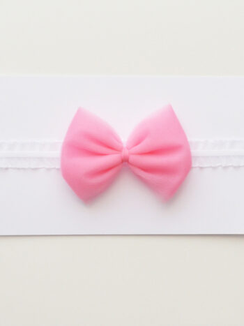 opaska dla dziewczynki na gumokoronce z kokardą tiulową w kolorze różowym ogtk004