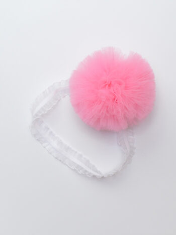 opaska dla dziewczynki na gumokoronce z pomponem tiulowym w kolorze różowym ogtp003