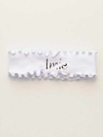 opaska dla dziewczynki z falbanką i imieniem dziecka srebrnym ofn009