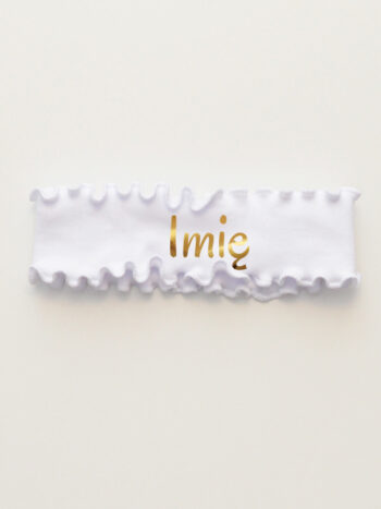 opaska dla dziewczynki z falbanką i nadrukiem imienia złotego ofn008