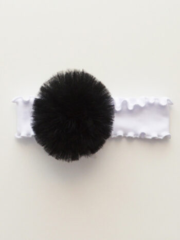 opaska dla dziewczynki z falbanką i pomponem tiulowym w kolorze czarnym oftp008