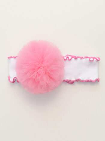 opaska dla dziewczynki z falbanką i pomponem tiulowym w kolorze różowym oftp007