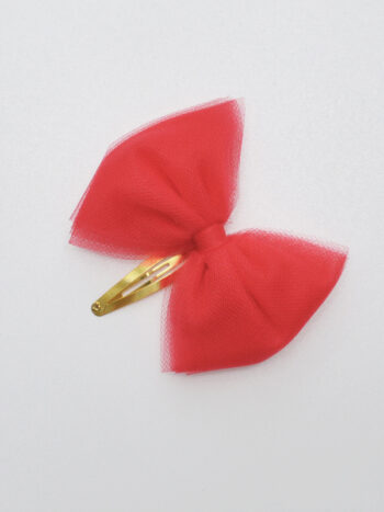 złota spinka do włosów z kokardką z tiulu w kolorze czerwonym osk009