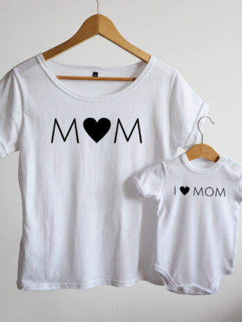 komplet w kolorze białym dla mamy i dziecka i love mom 009