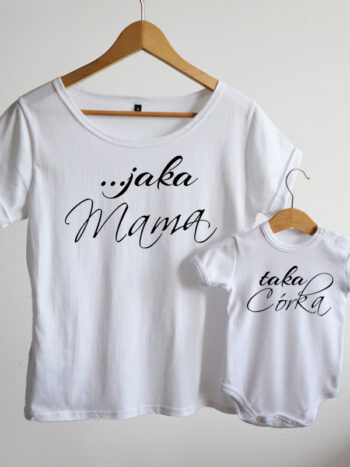 komplet w kolorze białym dla mamy i dziecka jaka mama taka córka 023
