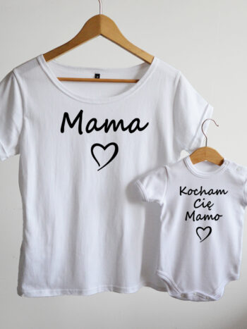 komplet w kolorze białym dla mamy i dziecka kocham cię mamo 002