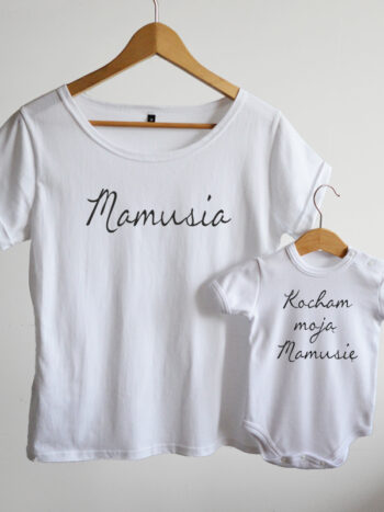 komplet w kolorze białym dla mamy i dziecka kocham moją mamusię 001