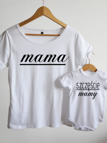 komplet w kolorze białym dla mamy i dziecka mama i córka z serduszkami 006