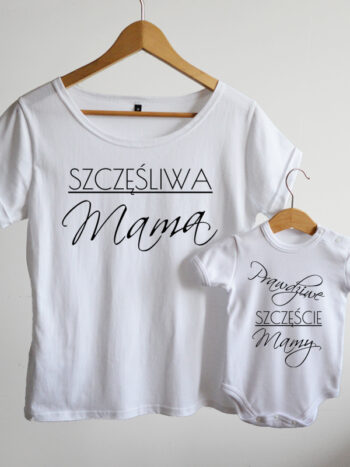 komplet w kolorze białym dla mamy i dziecka szczęśliwa mama 021