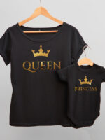 komplet w kolorze czarnym dla mamy i dziecka queen i pricess z koronami 008