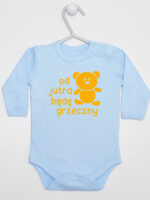 napis od jutra będę grzeczny z misiem body z długim rękawem kolor błękitny 265 napis od jutra będę grzeczny z misiem body z długim rękawem kolor błękitny 265