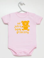 napis od jutra będę grzeczny z misiem body z krótkim rękawem kolor różowy 265 napis od jutra będę grzeczny z misiem body z krótkim rękawem kolor różowy 265