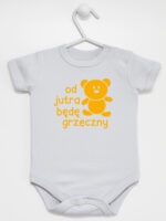 napis od jutra będę grzeczny z misiem body z krótkim rękawem kolor szary 265 napis od jutra będę grzeczny z misiem body z krótkim rękawem kolor szary 265