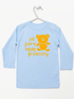 napis od jutra będę grzeczny z misiem koszulka z długim rękawem kolor błękitny 265