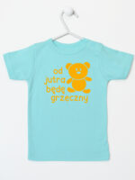 napis od jutra będę grzeczny z misiem koszulka z krótkim rękawem kolor miętowy 265