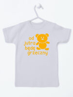 napis od jutra będę grzeczny z misiem koszulka z krótkim rękawem kolor szary 265