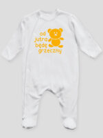 napis od jutra będę grzeczny z misiem pajacyk śpioszek ze stópkami 265 napis od jutra będę grzeczny z misiem pajacyk śpioszek ze stópkami 265