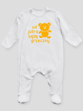 napis od jutra będę grzeczny z misiem pajacyk śpioszek ze stópkami 265