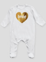 serce złote z imieniem niemowlaka pajacyk śpioszek ze stópkami 263 serce złote z imieniem niemowlaka pajacyk śpioszek ze stópkami 263