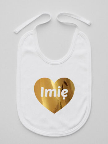 serce złote z imieniem niemowlaka śliniak niemowlęcy kolor biały 263