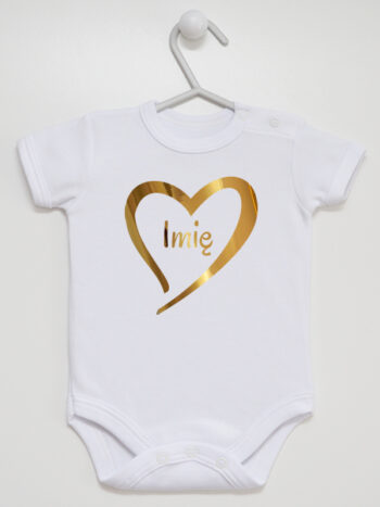 serduszko złote z imieniem dziecka body z krótkim rękawem kolor biały 261