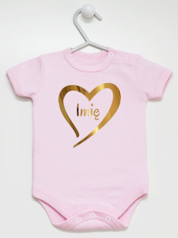 serduszko złote z imieniem dziecka body z krótkim rękawem kolor różowy 261