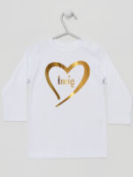 serduszko złote z imieniem dziecka koszulka z długim rękawem kolor biały 261