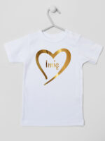 serduszko złote z imieniem dziecka koszulka z krótkim rękawem kolor biały 261