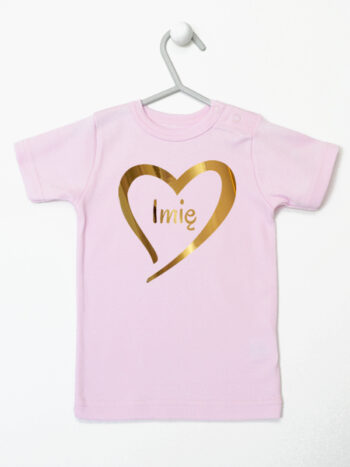 serduszko złote z imieniem dziecka koszulka z krótkim rękawem kolor różowy 261