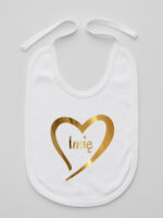 serduszko złote z imieniem dziecka śliniak niemowlęcy kolor biały 261