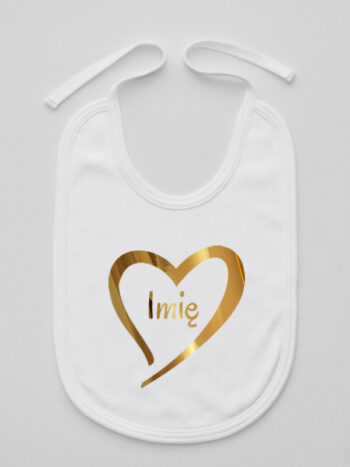 serduszko złote z imieniem dziecka śliniak niemowlęcy kolor biały 261