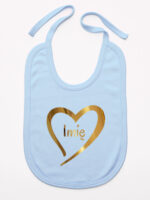 serduszko złote z imieniem dziecka śliniak niemowlęcy kolor błękitny 261