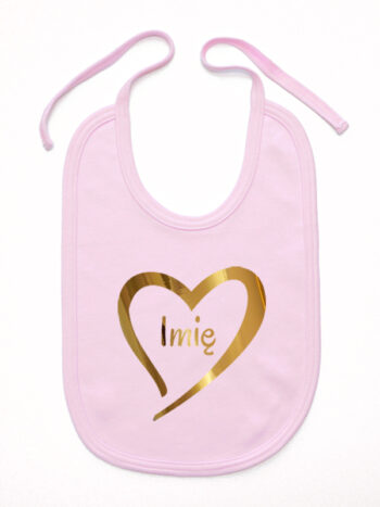 serduszko złote z imieniem dziecka śliniak niemowlęcy kolor różowy 261