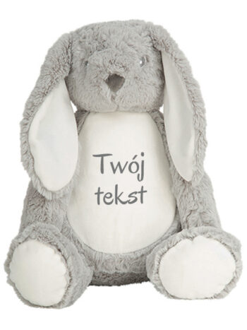 duża maskotka królik w kolorze szarym z własnym napisem m033 1