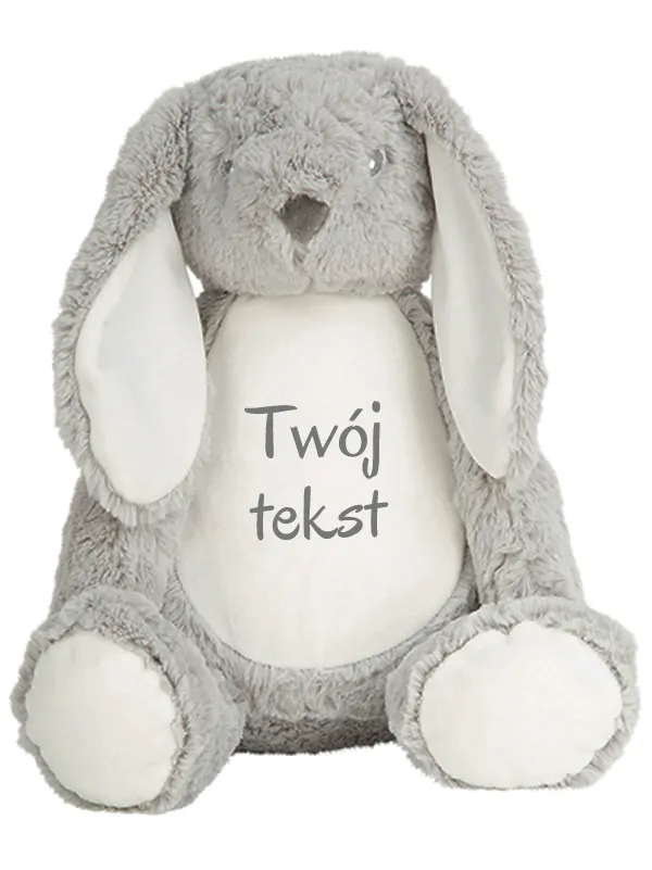 duża maskotka królik w kolorze szarym z własnym napisem m033 1