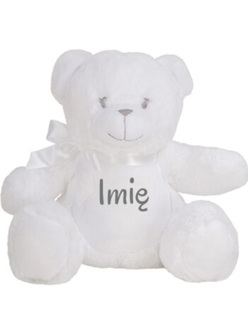 maskotka miś biały mały z imieniem dziecka m028 1